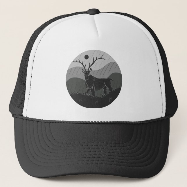 Monochromatische Spooky Elk Deer Truckerkappe (Vorderseite)