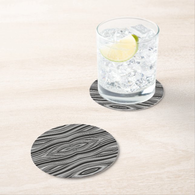 Monochromatische Waves Runder Pappuntersetzer (Vor Ort)