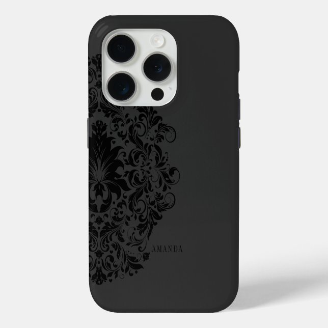 Monochromatischer schwarzer Swirl Mandala-Monogram Case-Mate iPhone Hülle (Rückseite)