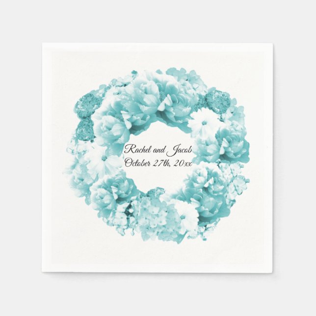 Monochromatisches Aqua Blue Wreath Paper Napkins Serviette (Vorderseite)