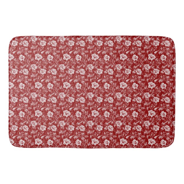 Monochromatisches Barockblumenmuster, weiß auf rot Badematte (Vorderseite)
