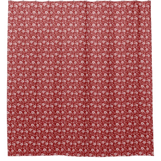 Monochromatisches Barockblumenmuster, weiß auf rot Duschvorhang (Vorderseite)
