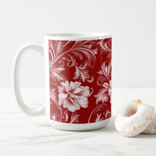 Monochromatisches Barockblumenmuster, weiß auf rot Kaffeetasse