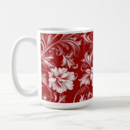 Monochromatisches Barockblumenmuster, weiß auf rot Kaffeetasse