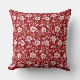 Monochromatisches Barockblumenmuster, weiß auf rot Kissen