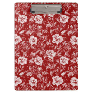 Monochromatisches Barockblumenmuster, weiß auf rot Klemmbrett
