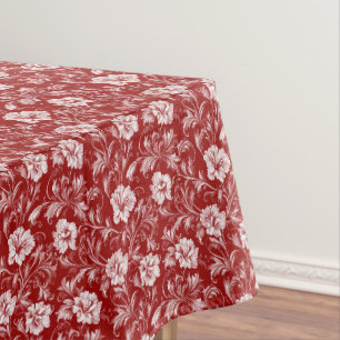 Monochromatisches Barockblumenmuster, weiß auf rot Tischdecke