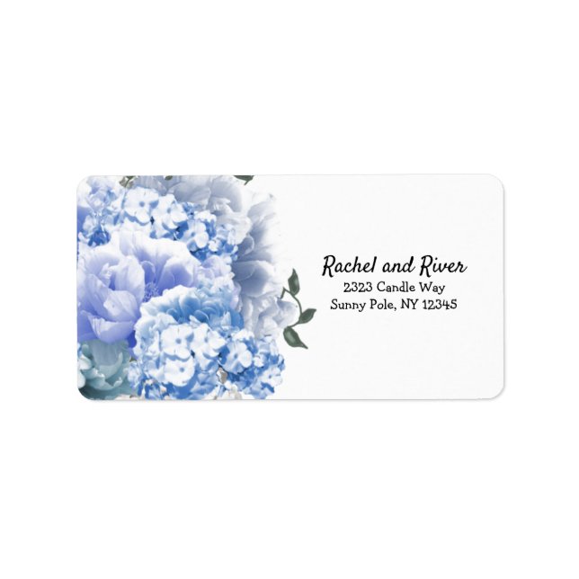 Monochromatisches Blue Floral Address Label Adressaufkleber (Vorne)
