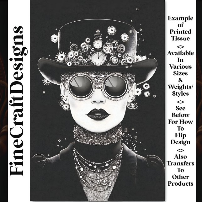 Monochromatisches Glam Steampunk Frau AC6 Decoupag Seidenpapier (Von Creator hochgeladen)