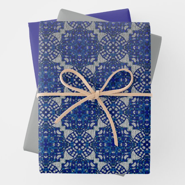 Monochromatisches Imitat Blau Grau Design Geschenkpapier Set (Beispiel)