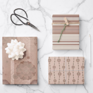 Monochromatisches Mocha Rosa Blumenpapier Geschenkpapier Set