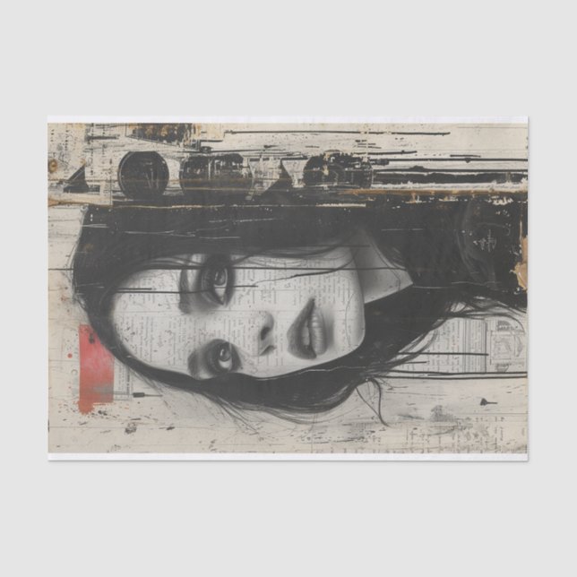 Monochromatisches Portrait im Grunge-Stil Seidenpapier (Vorderseite)