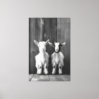 Monochromatisches Portrait von zwei Babyziegen Leinwanddruck