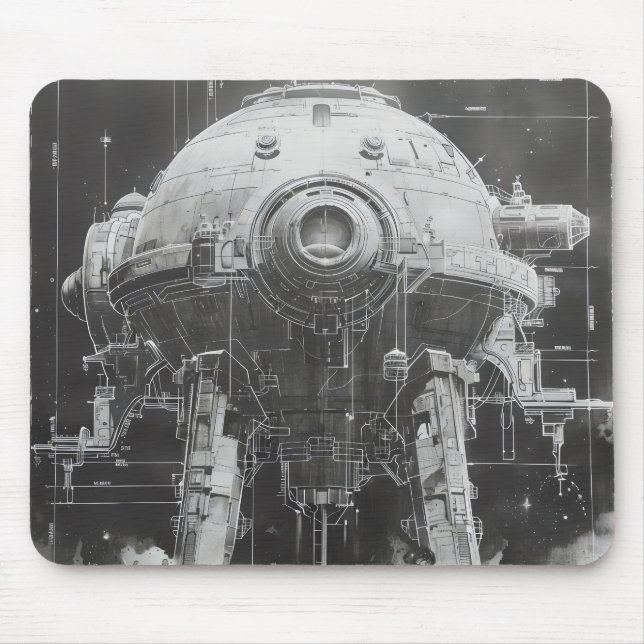 Monochromatisches Sci-Fi-Blueprint Mousepad (Vorne)