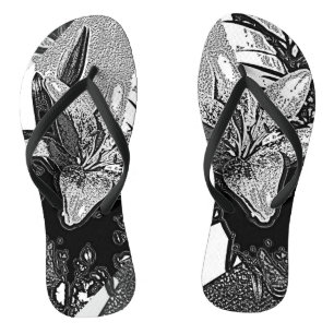 Monochrome abstrakte Schwarzweiß-Blume Flip Flops