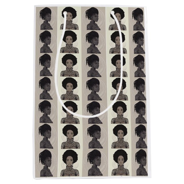 Monochrome Afrofuturist Queens Mittlere Geschenktüte (Vorderseite)