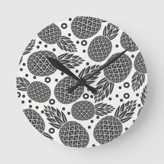 Monochrome Ananas Runde Wanduhr (Vorderseite)