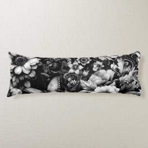 Monochrome antike Flora mit Schmetterlingen Seitenschläferkissen