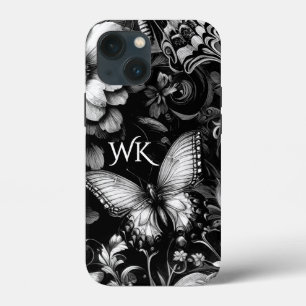 Monochrome Antique Floral Butterfett Monogramm Case-Mate iPhone Hülle