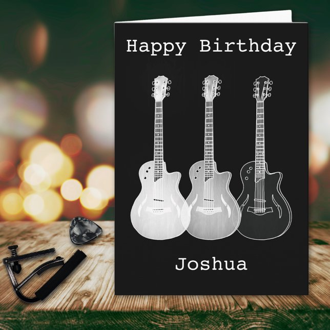 Monochrome Art Music Electric Gitarre Name Joshua Karte (Cool electric guitar Happy birthday black and white personalized music themed greetings card )