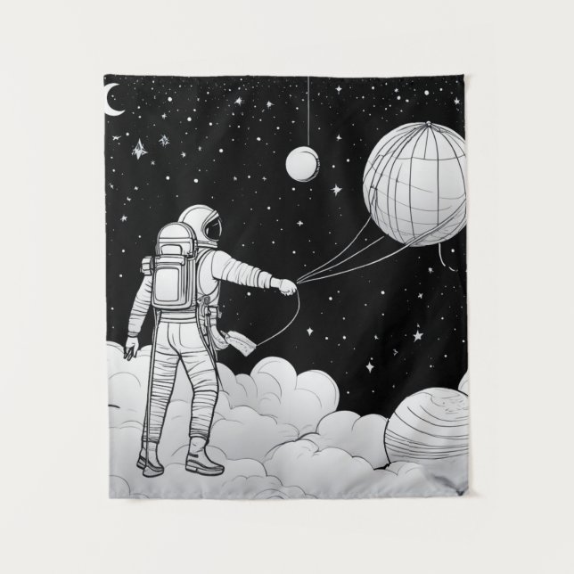 Monochrome Astronauten Wandbild | Online Kunst Wandteppich (Vorderseite)