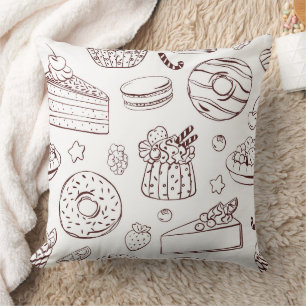 Monochrome Bäckerei Delights Line Art Muster Kissen