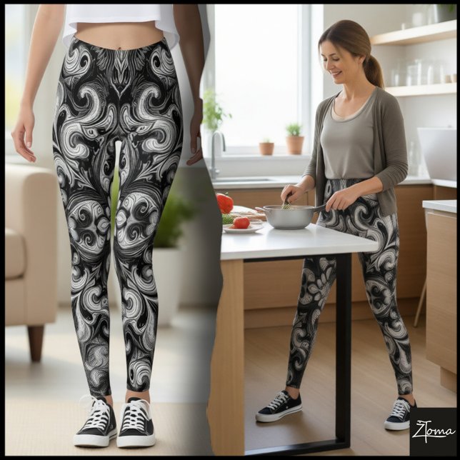 Monochrome Black White Ornamental Filigree Mandala Leggings (Von Creator hochgeladen)