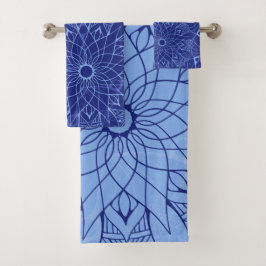 Monochrome Blaue Mandala Badetücher Set