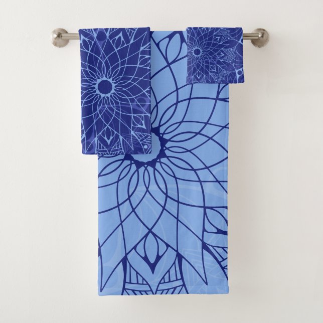 Monochrome Blaue Mandala Badetücher Set (Insitu)