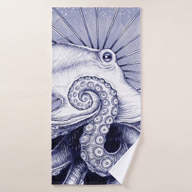 Monochrome bleu octopus pourpre (Serviette de bain)