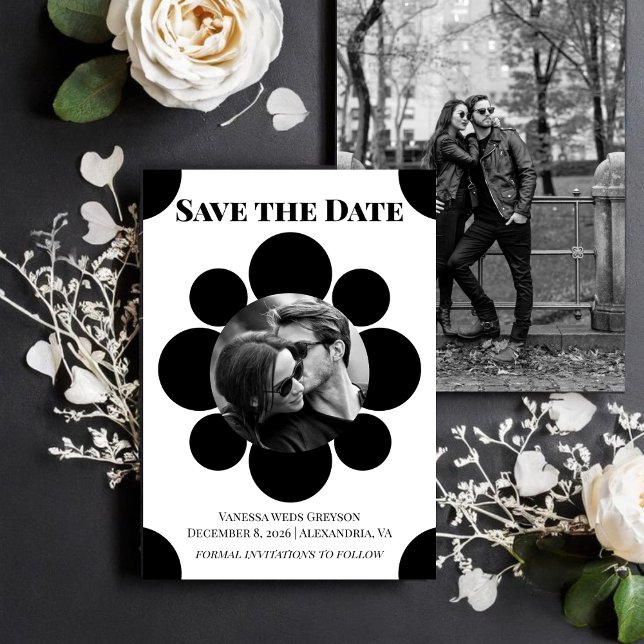 Monochrome Bloom Modern Geometric Save the Date (Von Creator hochgeladen)