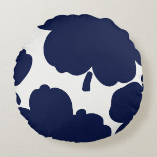 Monochrome Bloom Navy Rundes Kissen