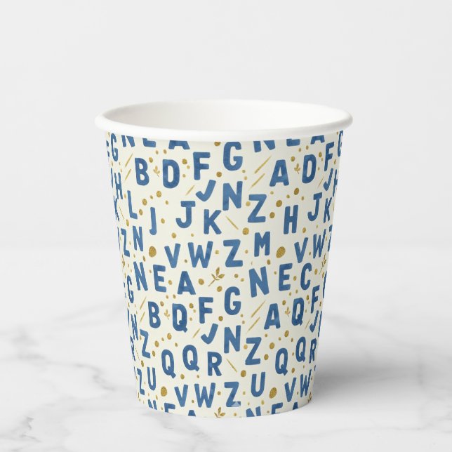 Monochrome Blue Alphabet Pappbecher (Vorderseite)