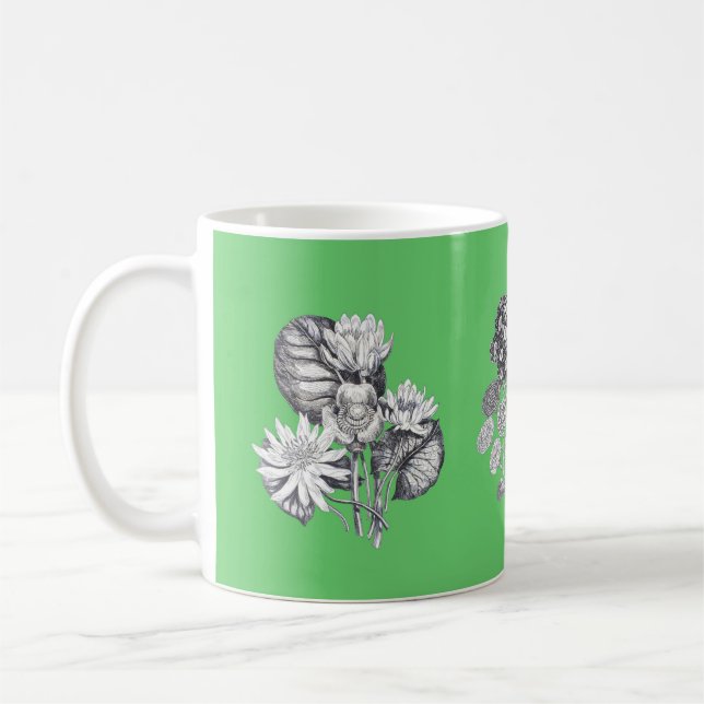Monochrome Blume auf grünem Hintergrund Kaffeetasse (Links)