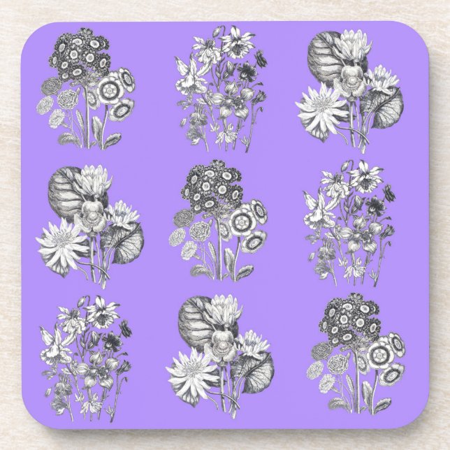 Monochrome Blume auf lila Hintergrund Getränkeuntersetzer (Vorderseite)