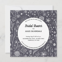 Monochrome Blume Chalkboard Modernes Brautparty Einladung