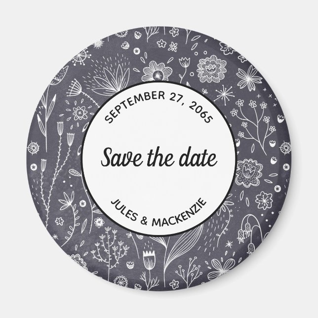 Monochrome Blume-Chalkboard Save the Date modern Magnet (Vorne)