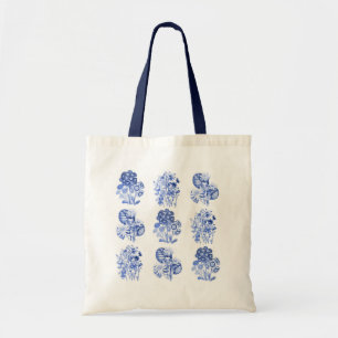 Monochrome Blume in Delft-Blau Tragetasche