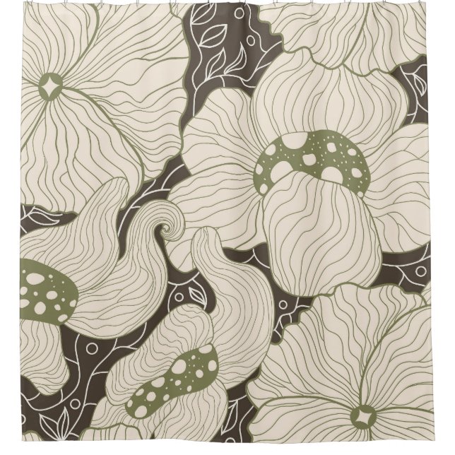 Monochrome Blume Jugendstil nahtlos Duschvorhang (Vorderseite)