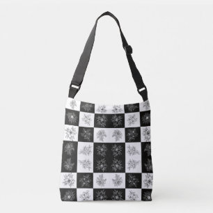 Monochrome Blume und Prüfmuster Tragetaschen Mit Langen Trägern