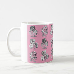 Monochrome Blumen auf rosa Hintergrund Kaffeetasse