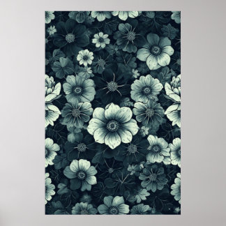 Monochrome Blumen-Eleganz: Schwarz und Weiß Poster