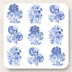 Monochrome Blumen in Delfter Blau Untersetzer