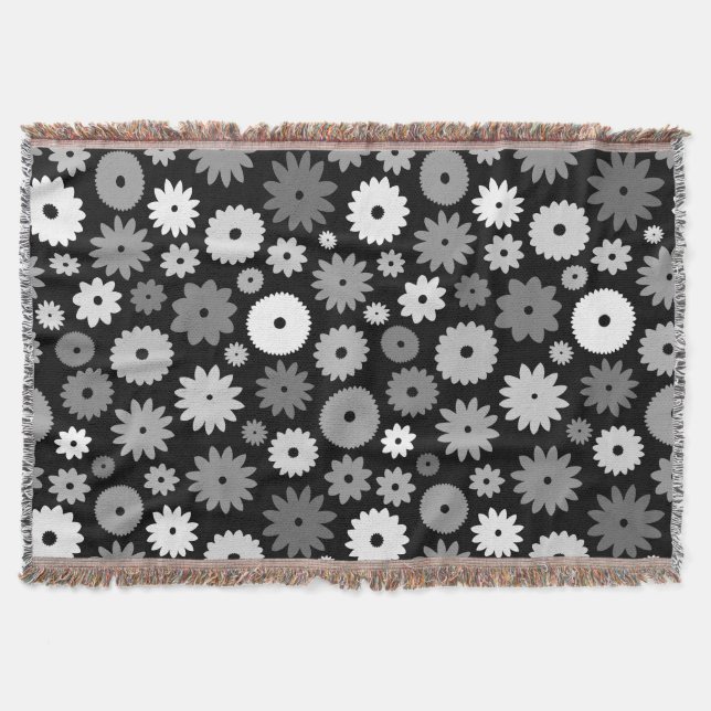 Monochrome Blüten großes Muster Decke (Vorderseite)
