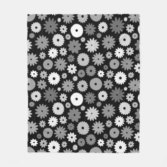 Monochrome Blüten großes Muster Fleecedecke (Vorderseite)
