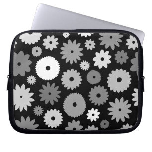 Monochrome Blüten großes Muster Laptopschutzhülle
