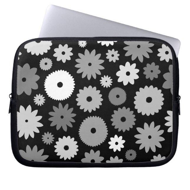Monochrome Blüten großes Muster Laptopschutzhülle (Vorderseite)