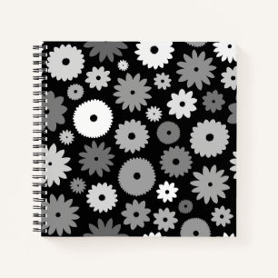 Monochrome Blüten großes Muster Notizbuch
