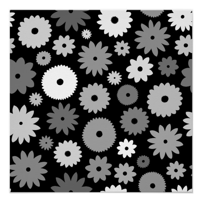 Monochrome Blüten großes Muster Poster (Vorderseite)