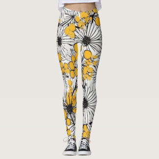 Monochrome Blüten: Mimosa und Daisy Fusion Leggings